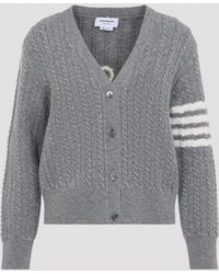 Thom Browne - Light Anchor Intersia Cable Stitsh V Neck Cardigan - Lyst