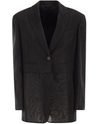 Brunello Cucinelli - Single-Breasted Viscose And Linen Jacket With Transparent Insert - Lyst