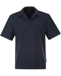 BOSS - Textured Cotton Polo Shirt With Open Collar - Lyst
