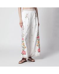 FARM Rio - Linenblend Trousers With Floral Embroidery - Lyst
