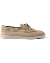 Prada - Suede Boat Shoes With Laces - Lyst