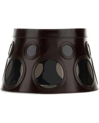 ハット PRADA SOFT LUX LEATHER AND PLEXIGLASS VISOR Dark Brown Leather visor | PRADA