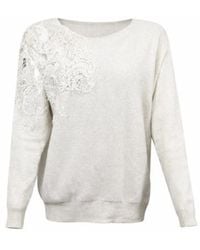 D.exterior - Off- Lace Appliqué Round Neck Sweater - Lyst