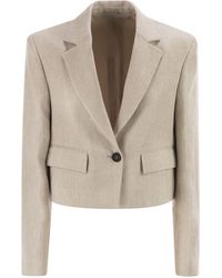 Brunello Cucinelli - Chevron Linen And Cotton Crop Jacket With Necklace - Lyst
