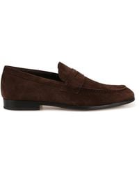 Tod's - Dark Suede Square Toe Loafers - Lyst