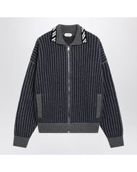 Versace - Intarsia Wool Knit Zip Cardigan - Lyst