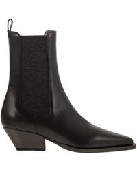 Brunello Cucinelli - Classic Leather Chelsea Boot With Precious Block Heels - Lyst