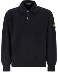 Stone Island - Cotton Sweatshirt With Polo Collar - Lyst