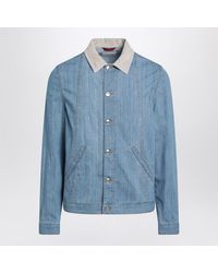 Brunello Cucinelli - Denim Jacket With Suede Collar - Lyst