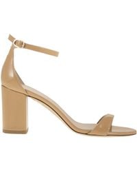 Stuart Weitzman - Shiny Leather Sandals With Block Heel - Lyst