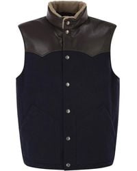 Brunello Cucinelli - Wool Padded Gilet With Leather Trims And Shearling Collar - Lyst