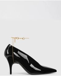 Gucci - Leather Décolletté Pumps With Jewel - Lyst