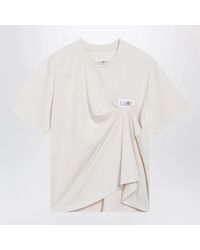 MM6 by Maison Margiela - Écru Draped Tshirt With Logo Patch - Lyst