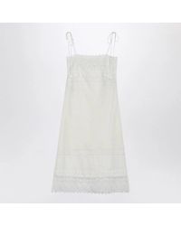 Valentino - Ivory Linen Midi Dress With Sangallo Embroidery - Lyst
