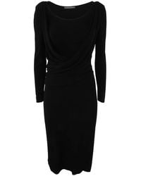 Alberta Ferretti - Long Sleeves V Neck Midi Dress - Lyst