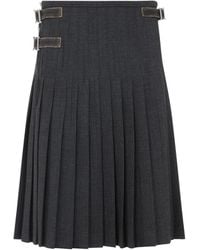 Prada - Virgin Wool Midi Skirt - Lyst