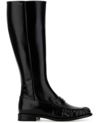 Prada - Polished Leather Penny Knee-High Boots - Lyst