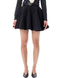 Self-Portrait - Flared Denim Mini Skirt - Lyst