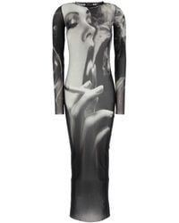 Jean Paul Gaultier - Printed Mesh Long Dress With Smoking-Inspired Detail - Lyst