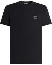 Dolce & Gabbana - Dolce & Gabbana Cotton T-Shirt With Logo Plaque - Lyst