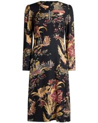 Etro - Crepe Midi Dress With Flower And Animal Motif - Lyst