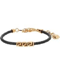 Versace - Leather Bracelet With "Greek" - Lyst