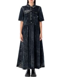 Ganni - Washed Denim Maxi Dress Tencel Lyocell - Lyst