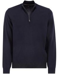 BOSS - Virgin Wool Jumper With Zip Collar - Lyst