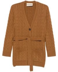 Valentino Garavani - Cable-Knit Belted Cashmere Cardigan - Lyst