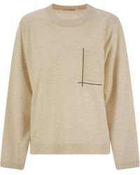 Brunello Cucinelli - Virgin Wool, Cashmere And Silk Sweater With Shiny Pocket Detail - Lyst