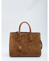 Saint Laurent - Camel Suede Sac De Jour Shopping Bag - Lyst