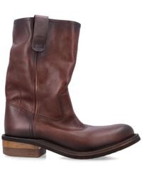 Miu Miu - Foule Leather Booties Coffee - Lyst