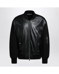 Givenchy - Leather Bomber Jacket With Wool Sleeves - Lyst