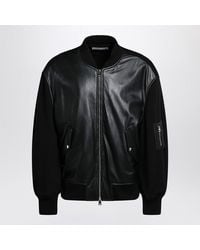 Givenchy - Leather Bomber Jacket With Wool Sleeves - Lyst