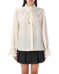 Ganni - Fluid Cupro Tie Shirt - Lyst