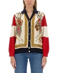 Gucci - Extra Fine Wool Cardigan With Print - Lyst