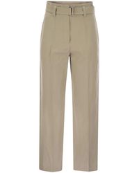 Brunello Cucinelli - Cotton Linen Canvas Corset Cigarette Trousers With Jewellery - Lyst