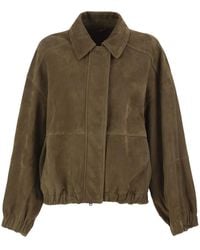 Brunello Cucinelli - Suede Leather Bomber Jacket - Lyst