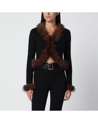 Self-Portrait - Knitted Cardigan With Faux Fur - Lyst