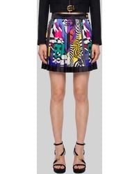 Versace - Printed Silk Twill Pleated Miniskirt - Lyst