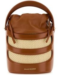 McQueen - Two-Tone Leather And Raffia The Rise Bucket Bag - Lyst