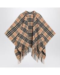 Burberry - Check Pattern Wool And Cape - Lyst