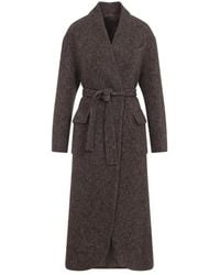 Brunello Cucinelli - Wool And Cashmere Diagonal Mélange Coat With Belt And Necklace - Lyst