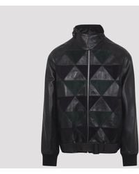 Lanvin - Intarsia Calf Leather Bomber Jacket - Lyst