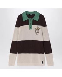 Fendi - Knitted Cotton Polo Shirt With And Stripes - Lyst
