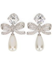 Self-Portrait - Layered Earrings With Crystal Bow And Pearls - Lyst