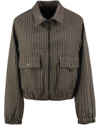 Fabiana Filippi - Short Houndstooth Bomber Jacket With Genuine Leather Collar - Lyst