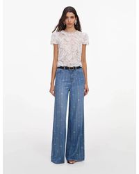 Self-Portrait - Rhinestone Stripe Denim Jeans - Lyst