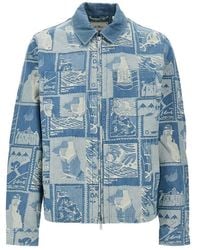 Les Deux - Stamp Jacquard Denim Jacket - Lyst