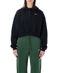 nike mini swoosh oversized cropped sweatshirt in green